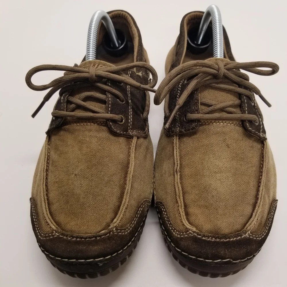 Sketchers Mens Size 10.5 Tan/Brown Textile Canvas Upper Loafer Lace Up Slip On